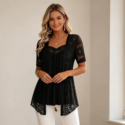 👚 Elegancki top siatkowy 2 w 1 z koronką – modelujący i wyszczuplający brzuch, dostępny w 5 kolorach, rozmiary S–4XL! 🌸✨