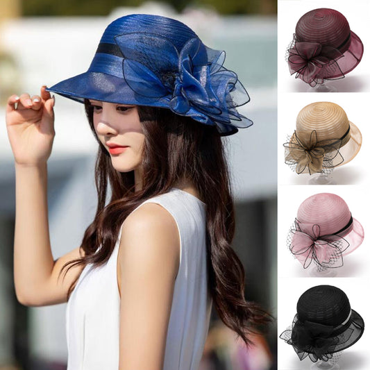 🌸🔥【Reducere de 50%】Pălărie de soare elegantă din organza franceză, cu flori de primăvară și vară