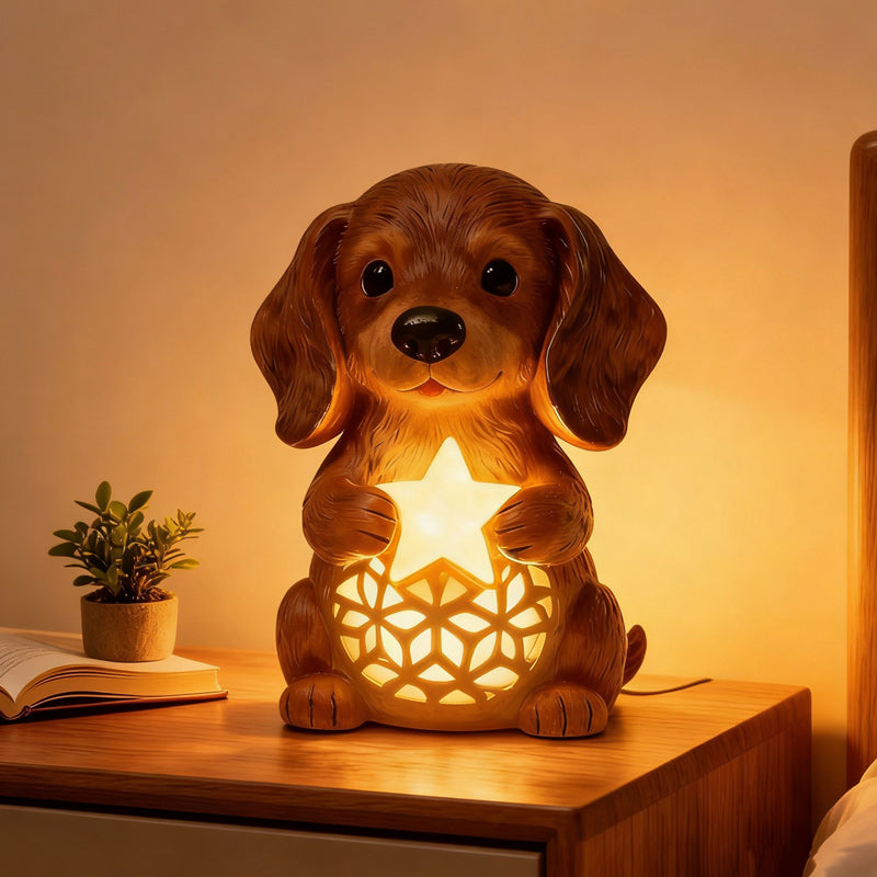 🎄🐶💡50% sleva🔥Vánoční světelná socha psa, vánoční ozdoba na čepici, svítící dárková krabička, pryskyřičný vánoční dárek