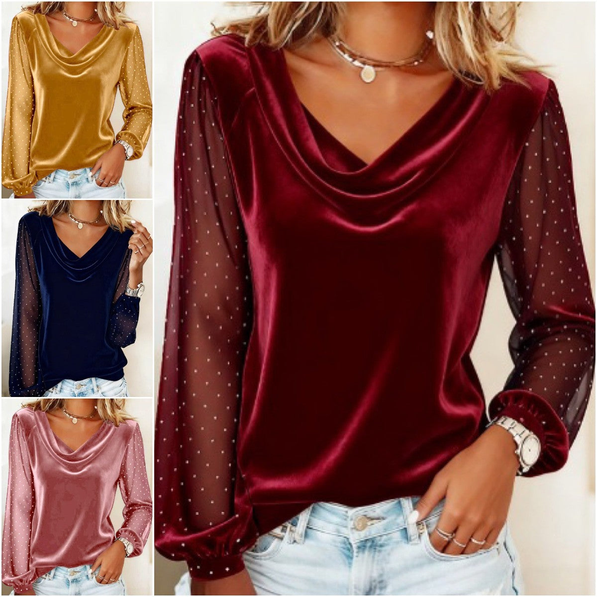 🔥【50% sleva】2026 Dámské tričko s dlouhým rukávem a výstřihem do V z nové síťoviny z roku