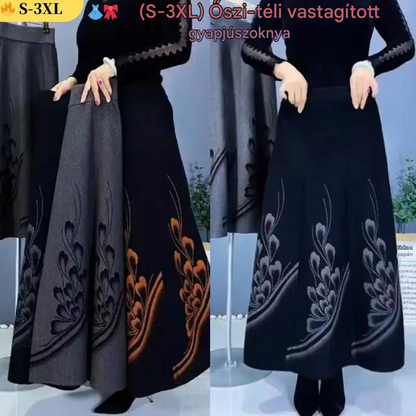 👗【50% kedvezmény】🎀【S-3XL】Őszi és téli vastagított gyapjúszoknya. Magas derekú, A-vonalú, etnikai stílusú hosszú szoknya
