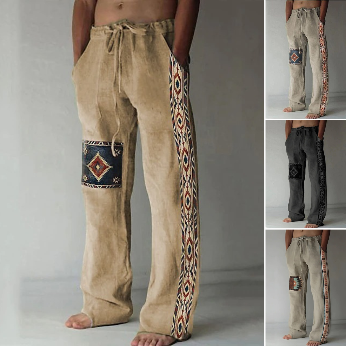 ✨👖【10 цвята🌈】【S-6XL】😍 Мъжки тесни панталони от памучен плат, големи размери, ежедневни, свободни, бохемски, широки крачоли