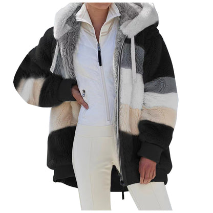 ✨❄️【50% zniżki】[S-5XL] 2025 Nowa damska kurtka w paski z grubego pluszu na jesień i zimę w kontrastowym kolorze
