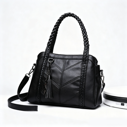 👜💟【50% отстъпка】Мека кожена чанта, дамска чанта, голям капацитет, три отделения, водоустойчива и устойчива на надраскване