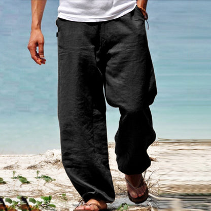 👖🕺【50% отстъпка 🔥】【S–5XL】😍 Летни мъжки прави широки панталони в големи размери, едноцветни, с връзка на талията, ежедневни и дишащи, 8 цвята