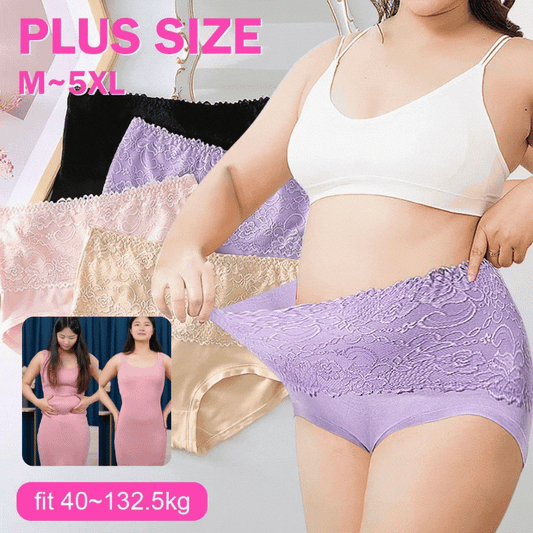 🔥【Balenie 6 kusov】【M-6XL】Nové nohavičky pre väčšie veľkosti, priedušné a pohodlné čipkované, vysoký pás, s reguláciou bruška