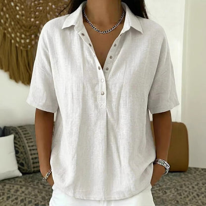 🔥🎉【50% отстъпка✨】【S-3XL】Дамска риза с къс ръкав, смес от памук и лен, с прилепнала кройка, многофункционална и дишаща