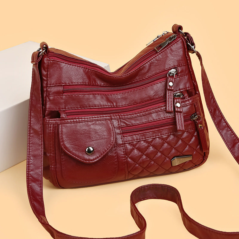 🔥【50% sleva】Dámská vícevrstvá velkokapacitní měkká kožená taška. Stylové a všestranné, lze nosit crossbody