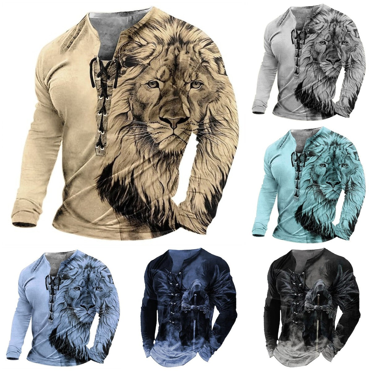 【50% sleva】【S-4XL】 Pánský 3D tištěný vzor lva vytištěný ležérními dlouhými rukávy