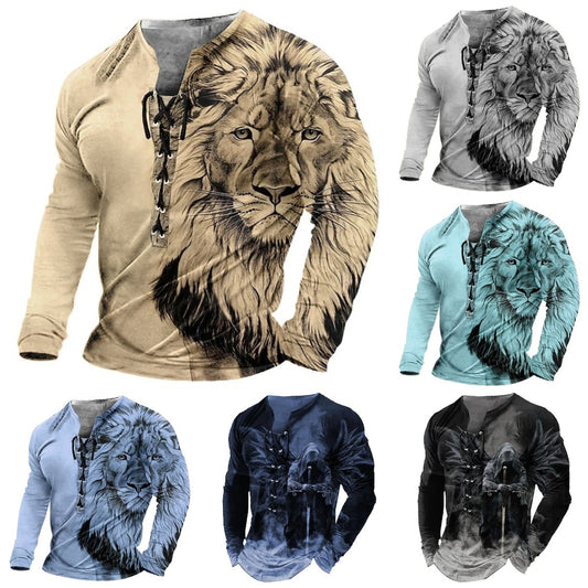 【50% sleva】【S-4XL】 Pánský 3D tištěný vzor lva vytištěný ležérními dlouhými rukávy