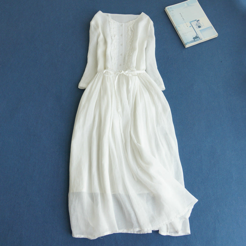 👗👗Retro okrogel izrez z vezanim pasom, srednje dolg, eleganten in temperamenten