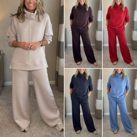 🍂🐏【Novinka! Časovo obmedzená ponuka s 50% zľavou】【S-5XL】Dámska dvojdielna cestovná súprava vrátane roláka (s bočným rozparkom) a ležérnych nohavíc 🔥