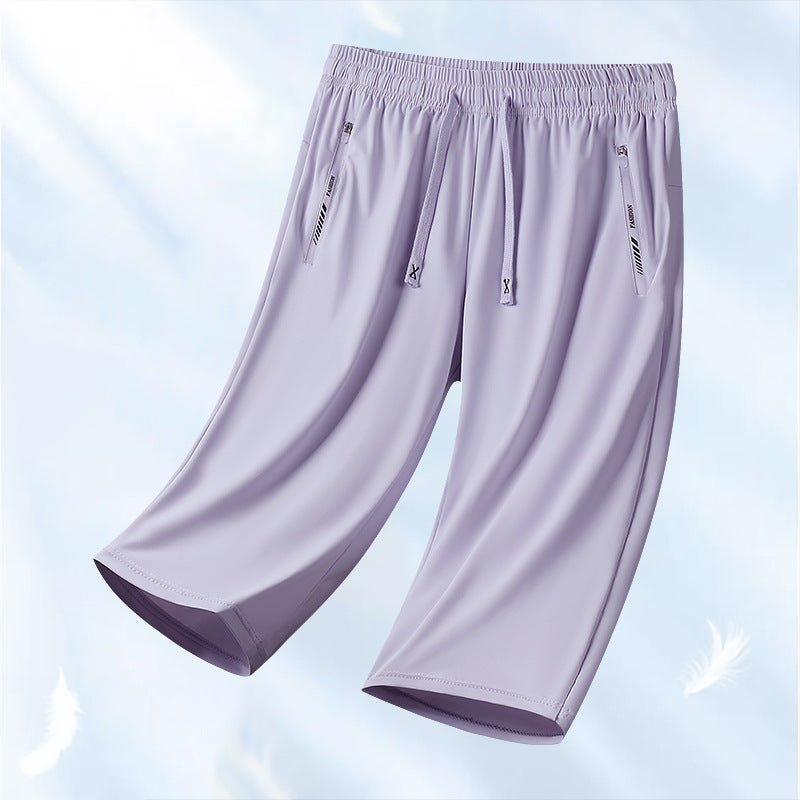 🆒💦【50% popust 🔥】【S–5XL】Moške ležerne hlače iz ledeno modre svile, 7/8, hladilne in zračne, 10 barv