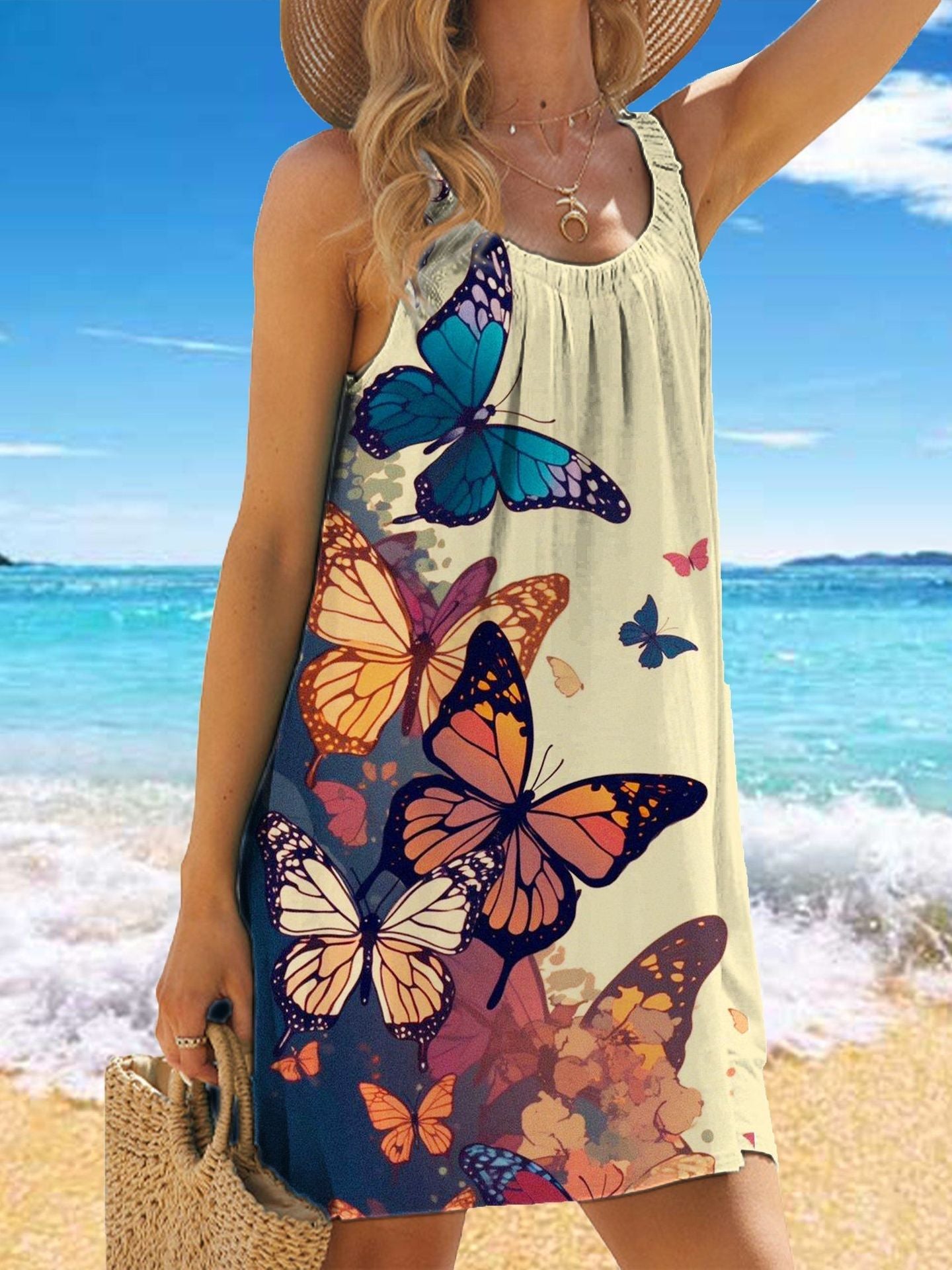 🎁【50% popust】✨🌊【S-5XL】Modna poletna obleka z naramnicami, cvetličnim potiskom