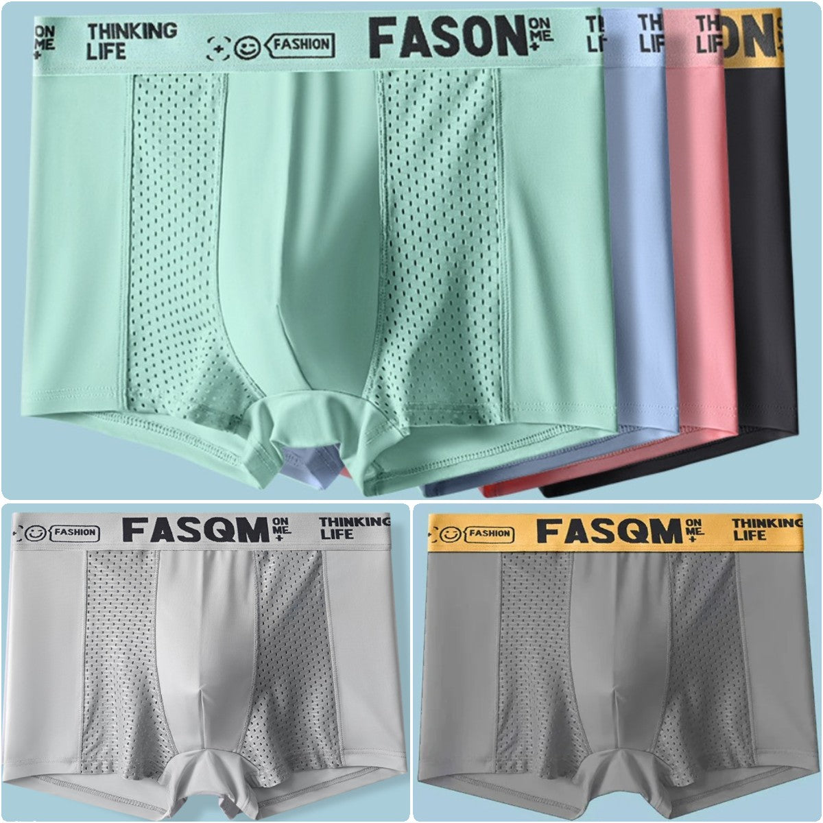 【Oferta especial-Compre 3 y obtenga 3 gratis】Calzoncillos bóxer de malla transpirable de seda helada para hombre. Cómodo y de secado rápido