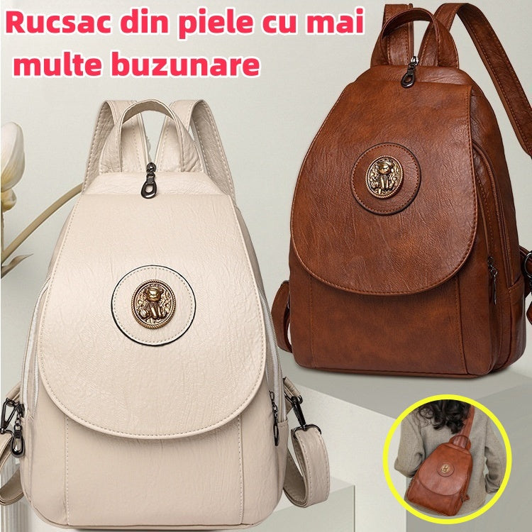 🎒【Výprodej】✨Kožený batoh s několika kapsami