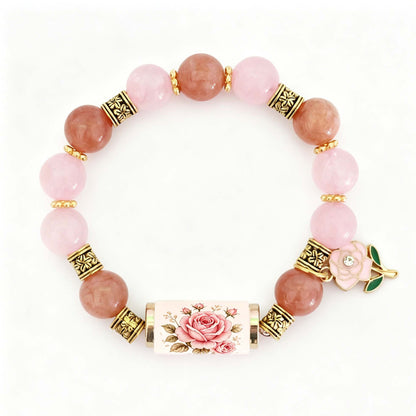 🔥【Kup 1, a 1 dostaniesz gratis】🎁✨Bransoletka urodzinowa z kwiatami na grudzień z zawieszką z róży w kształcie kropli oleju i bransoletką z chalcedonu🌸