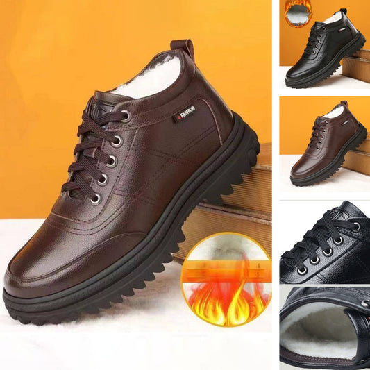 👞 【50 % popust】【39-44】 Moški zimski zgoščeni topli in puhasti usnjeni čevlji z debelim podplatom