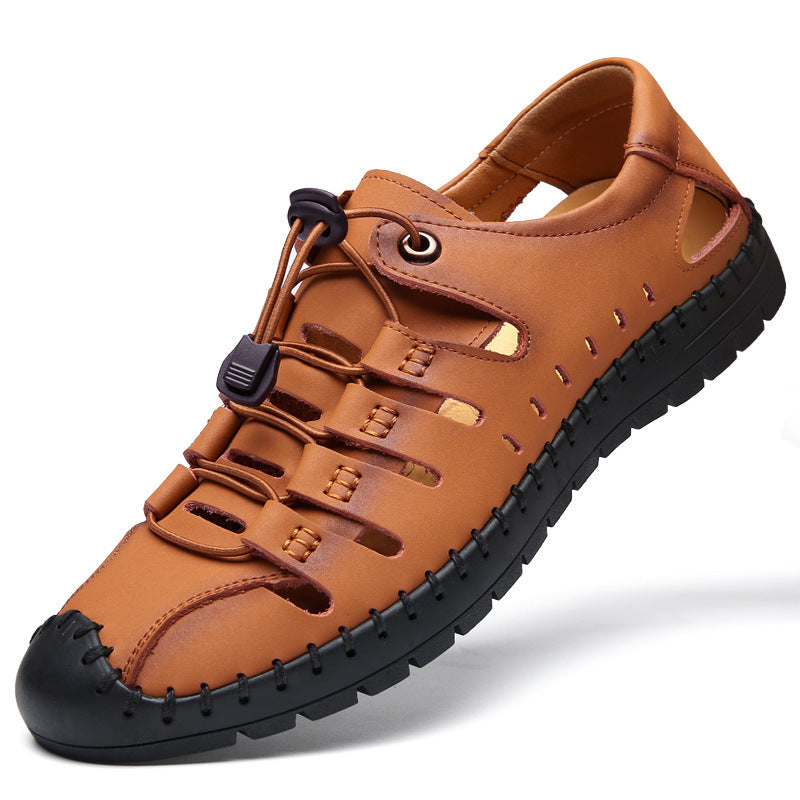 🌟 【Reducere de 50%】【39-44】Sandale de plajă bărbătești din piele naturală, cu vârful închis și gol, de vară👞✨