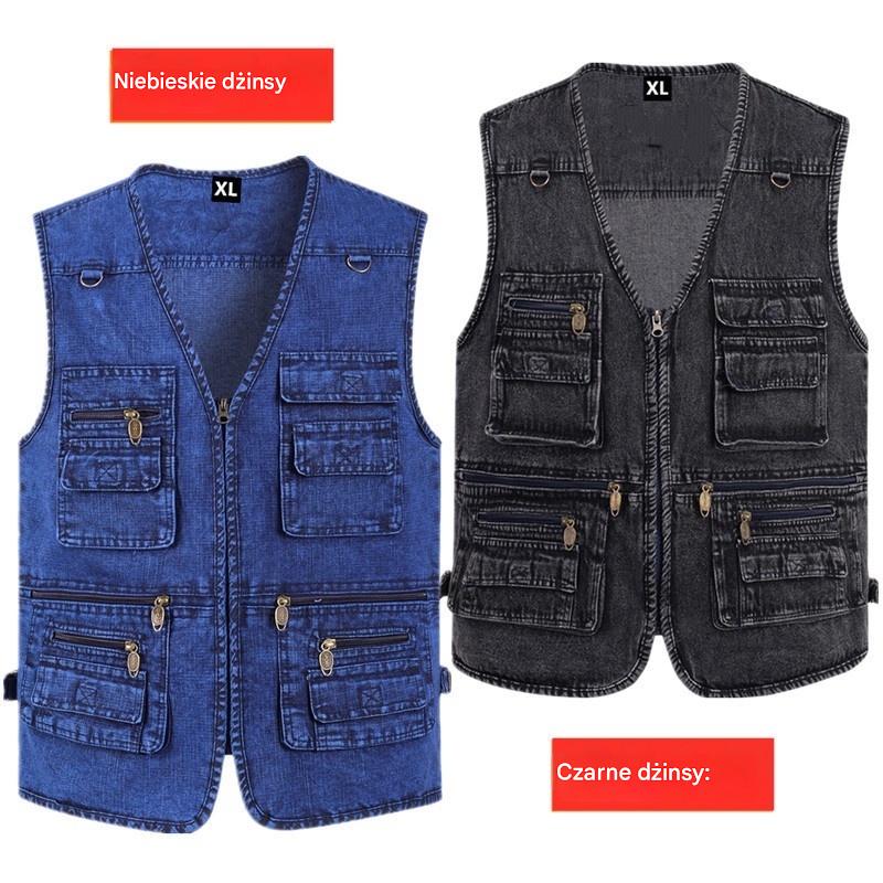 🔥 【Nowa kolekcja -50%】Męska kamizelka jeansowa z wieloma kieszeniami 【XL–7XL】 – trwała, oddychająca i wygodna