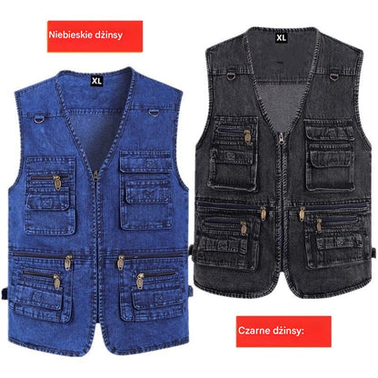 🔥 【Nowa kolekcja -50%】Męska kamizelka jeansowa z wieloma kieszeniami 【XL–7XL】 – trwała, oddychająca i wygodna