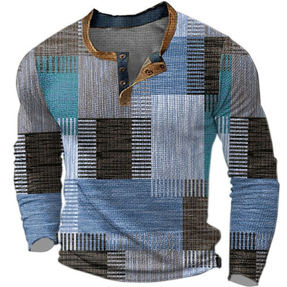 🌴【S-4XL】👔 Nowa kolekcja męskich koszul z nadrukiem, z długim rękawem, w luźnym stylu Henry, dostępna w wielu kolorach