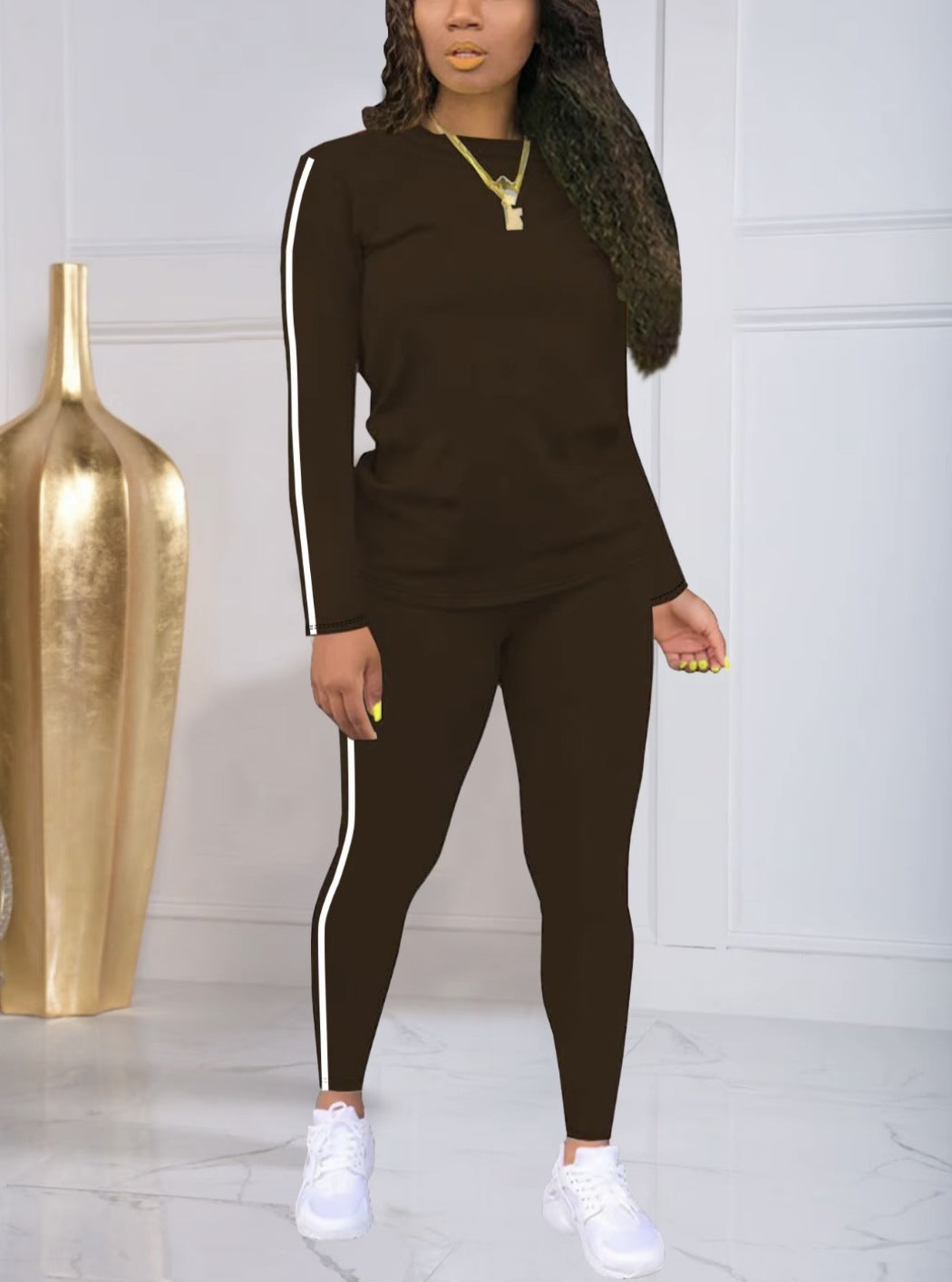 🍁50% zľava🍂 Dámsky pruhovaný dvojdielny set s dlhým rukávom a nohavicami Ležérny, štýlový a pohodlný, ideálny pre každodenné nosenie vonku.