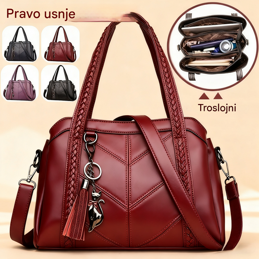 👜💟【50% POPUST】Mehka usnjena torba, ročna torba, velika prostornina, trije predali, vodoodporna in odporna proti praskam