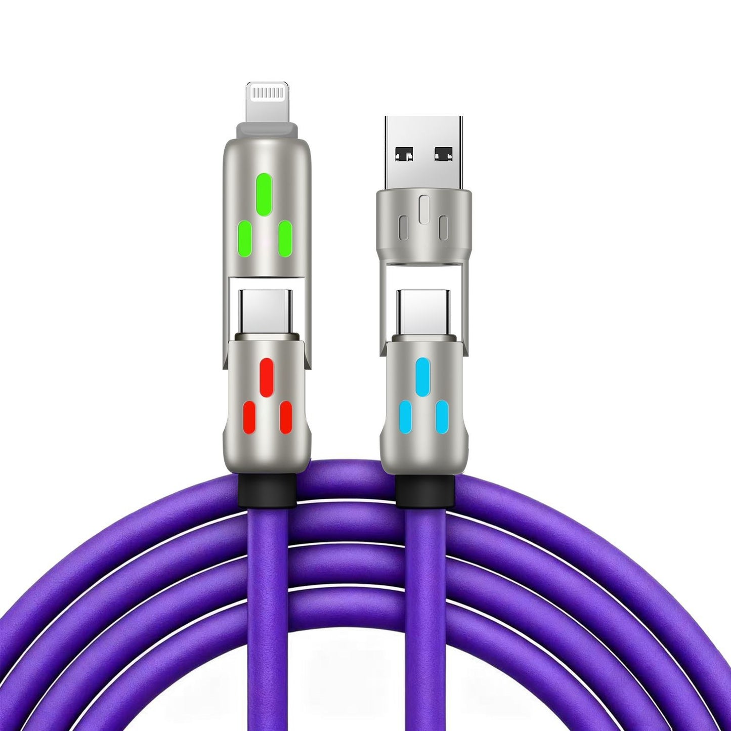 🔥 (2 m długości) 4-w-1 kabel do szybkiego ładowania PD 240 W – obsługuje szybkie ładowanie USB-C, Lightning i USB-A; wykonany ze stopu aluminium i silikonu; obsługuje synchronizację danych ⚡📱