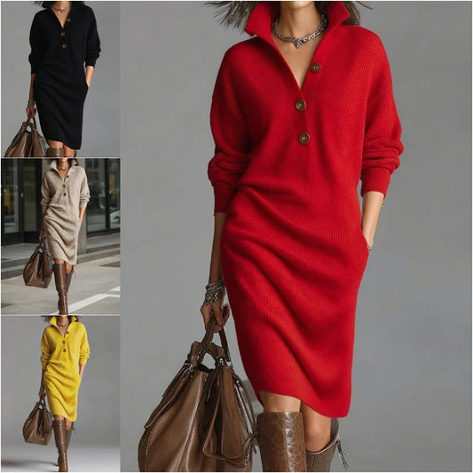 🔥【S-3XL】Nové pletené šaty s límečkem v evropském a americkém stylu z roku 2025