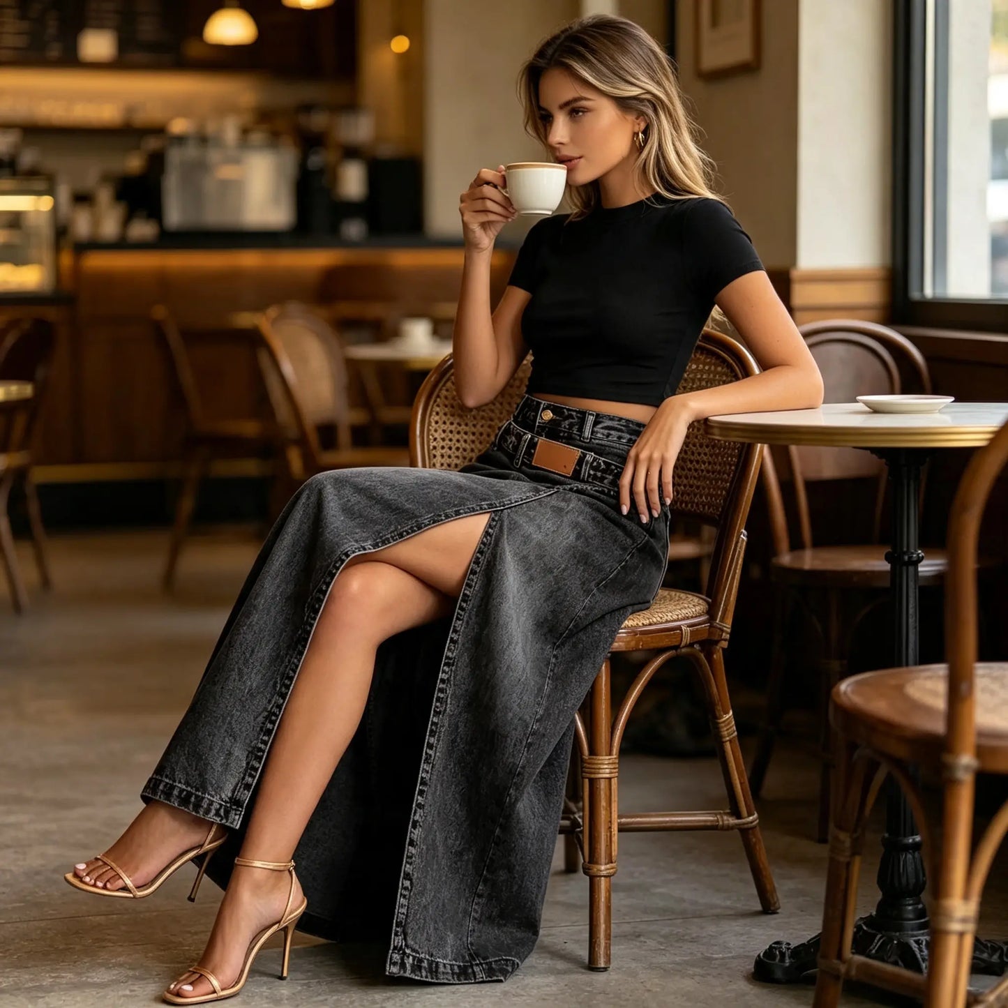🥇【S-3XL】 Asymetryczna, warstwowa spódnica maxi z jeansu z rozcięciami, wysokim stanem i przetarciami w stylu vintage, doskonały wybór na co dzień.