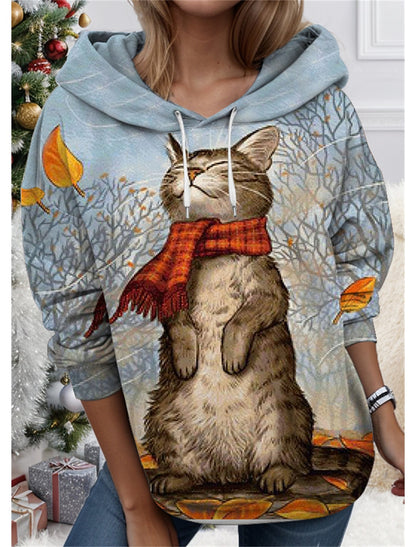 【50% отстъпка】【S-3XL】🐱 Дамски суитшърт с 3D принт и мотив на котка и животно. Уникален дизайн, сладък модел