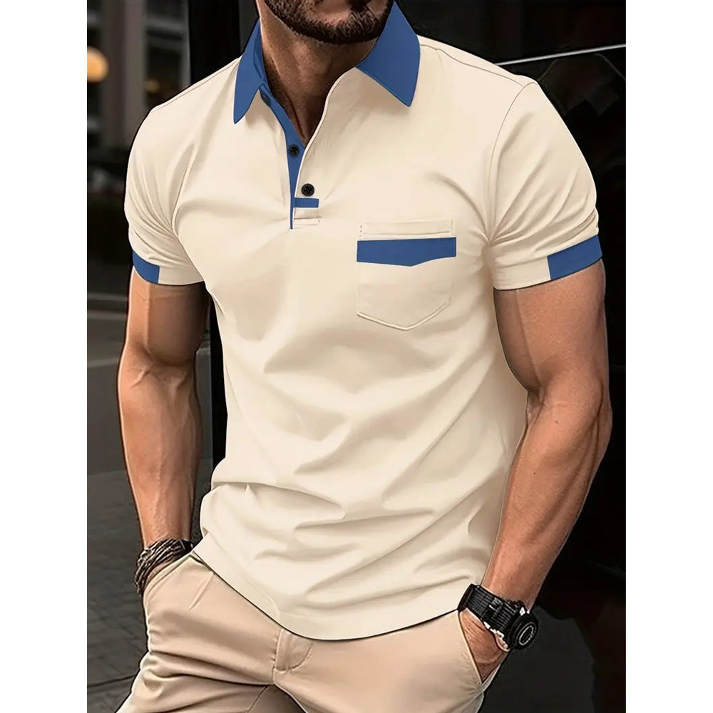 💥🔥【S-3XL】Pánské barevně blokové polo tričko s kapsami, sportovní polo tričko