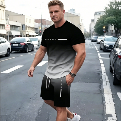 ✨50% zniżki【Płatność przy odbiorze】Męski letni komplet sportowy 2-częściowy – wygodna koszulka z krótkim rękawem i szorty do noszenia na co dzień oraz w domu