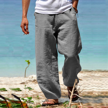 👖🕺【50% отстъпка 🔥】【S–5XL】😍 Летни мъжки прави широки панталони в големи размери, едноцветни, с връзка на талията, ежедневни и дишащи, 8 цвята