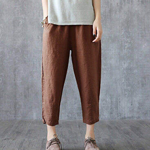 👖【M-4XL】Нови пролетни панталони с еластична талия, памучно-ленени, едноцветни. Небрежно и универсално