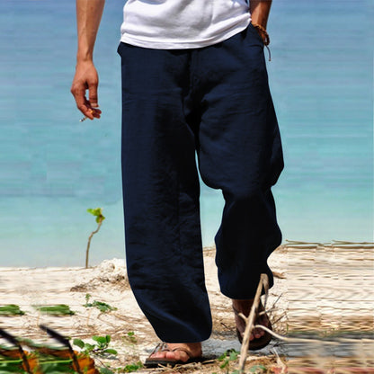 👖🕺【50% отстъпка 🔥】【S–5XL】😍 Летни мъжки прави широки панталони в големи размери, едноцветни, с връзка на талията, ежедневни и дишащи, 8 цвята