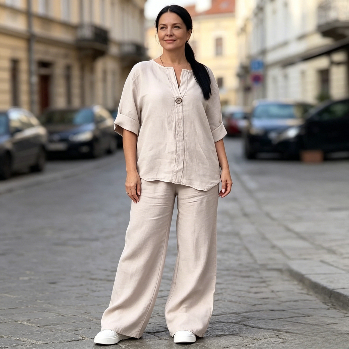 🔥🥋【S-5XL】【Тениска + Панталон】Лек, дишащ и елегантен дамски комплект, който не изисква съчетаване. Предлага се в множество цветове.