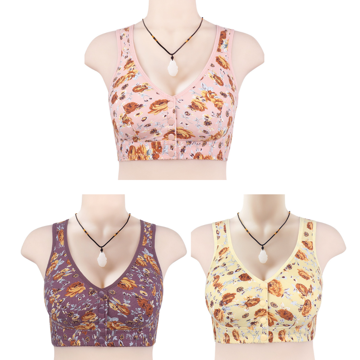 👙👙👙【Kupte 1 a získejte 2 zdarma】Nová podprsenka s měkkým předním potiskem, velká velikost podprsenka bez ocelových kroužků pro lidi středního a staršího věku