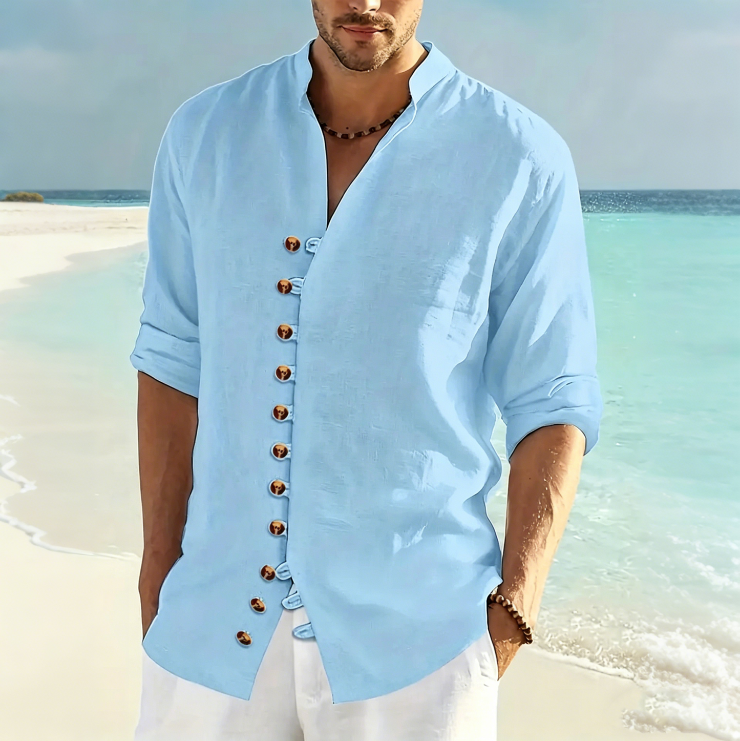 👔50% de descuento🔥 Camisa de verano de manga larga para hombre, confeccionada en lino y algodón ✅️Pago contra entrega