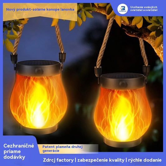 Napelemes kenderkötél lánglámpa lógó kültéri kempinglámpa töltés kerti dekoráció multifunkcionális fotó