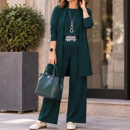 🎁【S-5XL】💝 Elegantná trojdielna súprava, ktorá obsahuje dlhý kardigán (vrátane topu a nohavíc na nosenie pod ním)