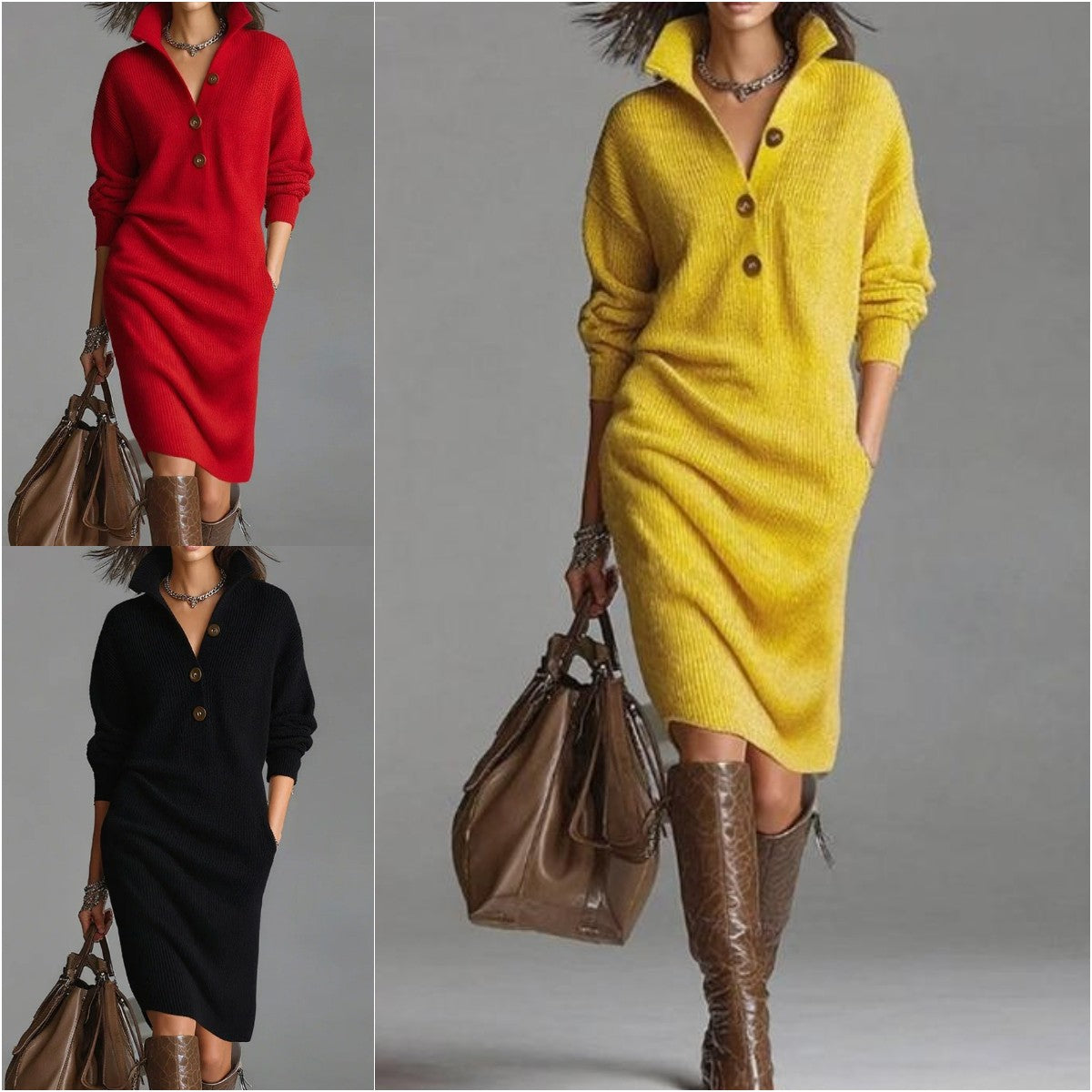 🔥【S-3XL】Nové pletené šaty s límečkem v evropském a americkém stylu z roku 2025