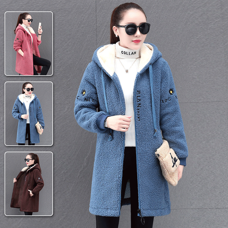 🥰【M-4XL】Nová módna zimná dámska bunda strednej dĺžky z hrubej a teplej koralovej látky