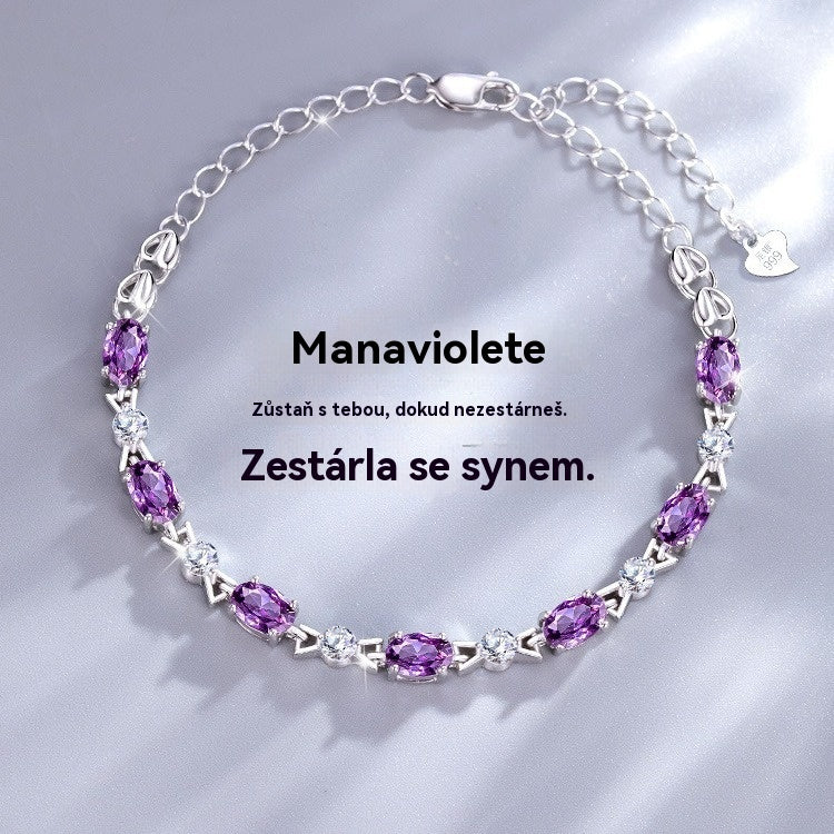😀💜Zapestnica z vijoličnim ametistom iz srebra 925