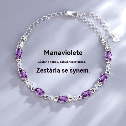 😀💜Zapestnica z vijoličnim ametistom iz srebra 925