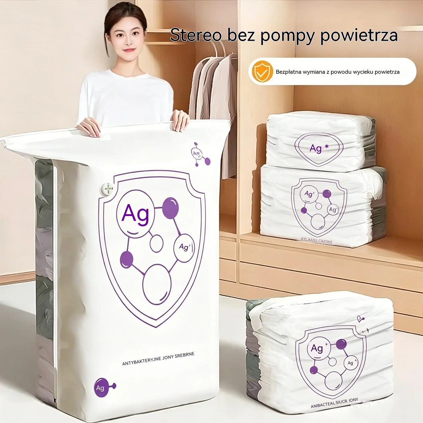 ✨(5 sztuk)💨 Duży, kompresowalny worek próżniowy do przechowywania: nie wymaga pompki, szczelny i idealny do oszczędzania miejsca w walizkach i w domu ✈️