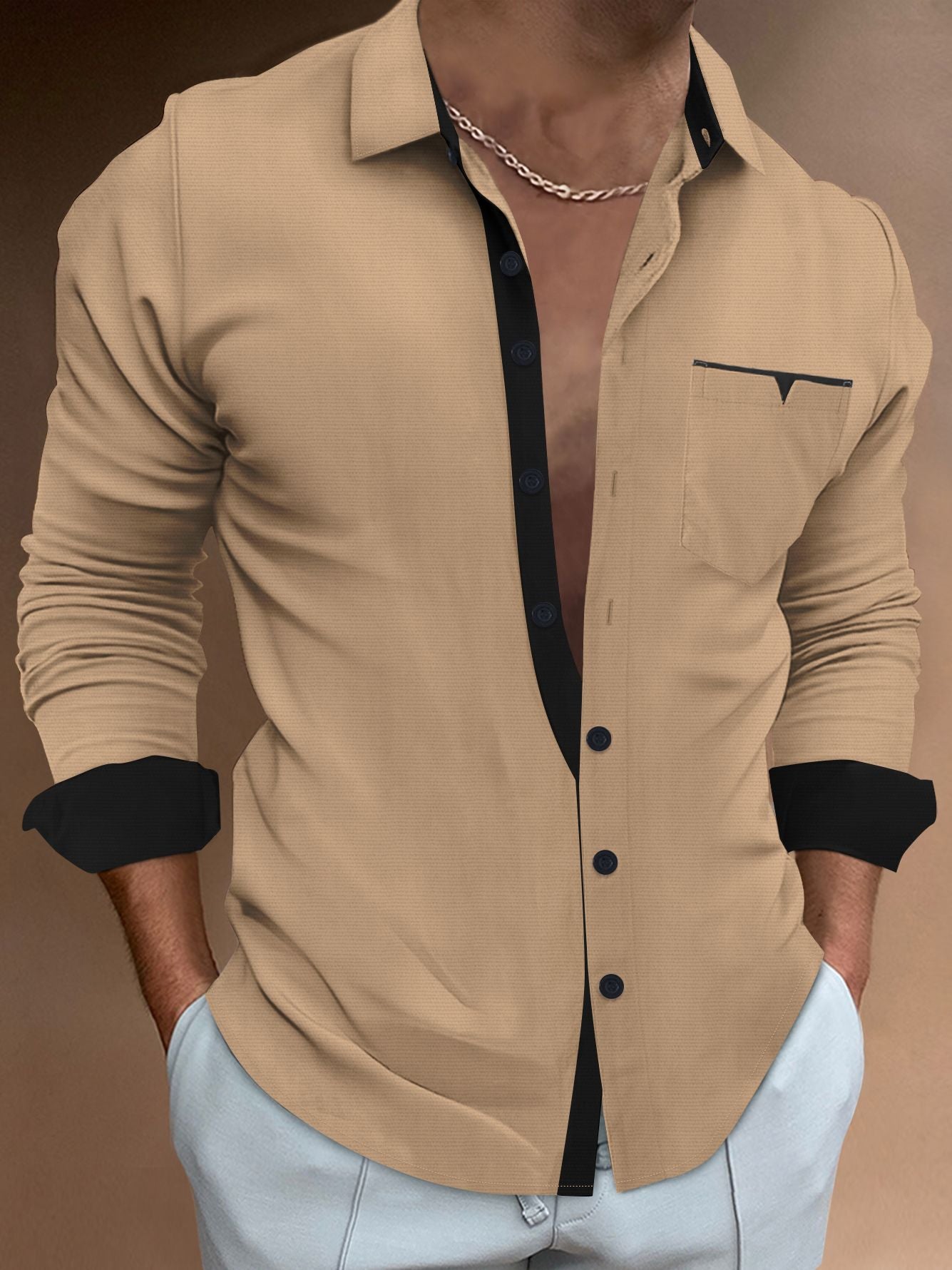 👔【50% sleva ✨】【S-3XL】Nová letní pánská košile s dlouhým rukávem, volným střihem a barevným designem, s kapsou