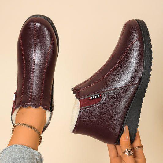 【50% sleva】【35-41】Nové dámské zimní kožené boty s fleecovou podšívkou, protiskluzové, s měkkou podrážkou a nepromokavou úpravou