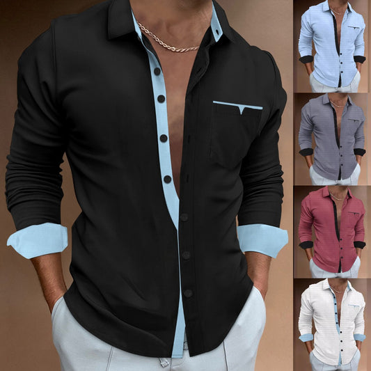 👔【50% sleva ✨】【S-3XL】Nová letní pánská košile s dlouhým rukávem, volným střihem a barevným designem, s kapsou